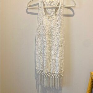 Francesca White Lace Sleeveless Top with Fringe
